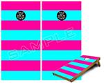 Cornhole Game Board Vinyl Skin Wrap Kit - Psycho Stripes Neon Teal and Hot Pink fits 24x48 game boards (GAMEBOARDS NOT INCLUDED)