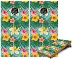 Cornhole Game Board Vinyl Skin Wrap Kit - Beach Flowers 02 Seafoam Green fits 24x48 game boards (GAMEBOARDS NOT INCLUDED)