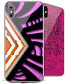 2 Decal style Skin Wraps set for Apple iPhone X and XS Black Waves Orange Hot Pink